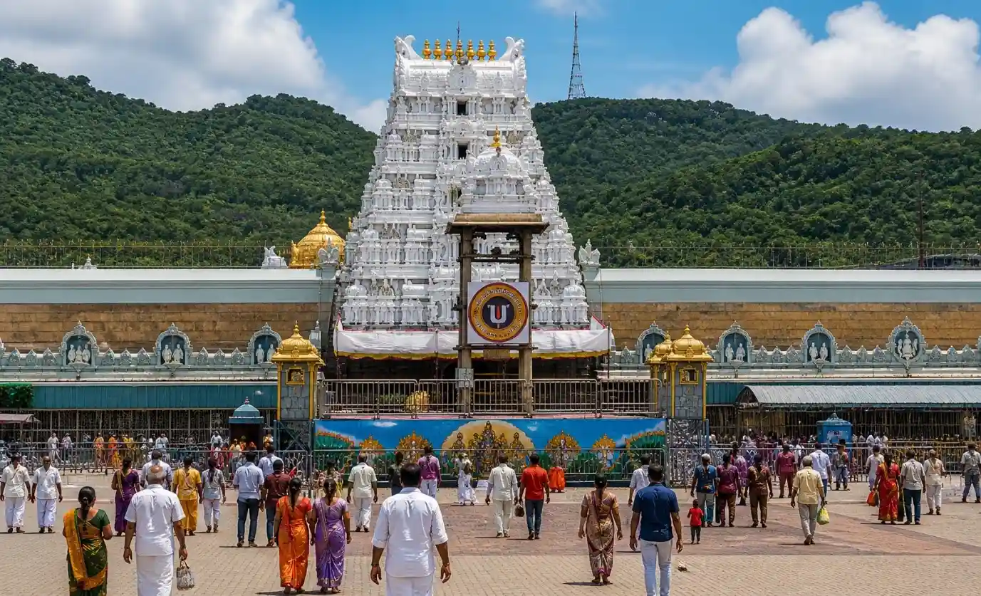 Tirumala Temple in Andhra Pradesh with devotees visiting Lord Venkateswara shrine