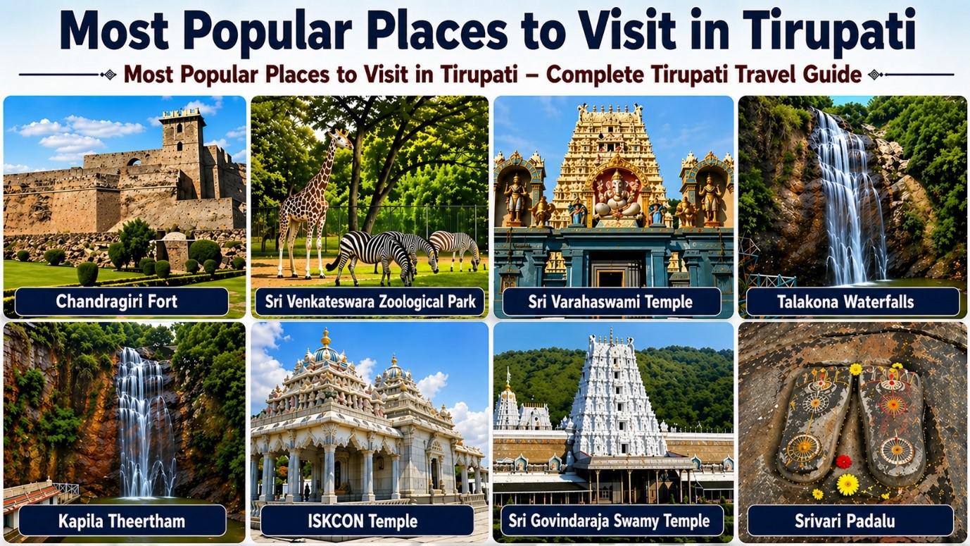 Tirupati travel guide showing temples, waterfalls, wildlife, and tourist attractions