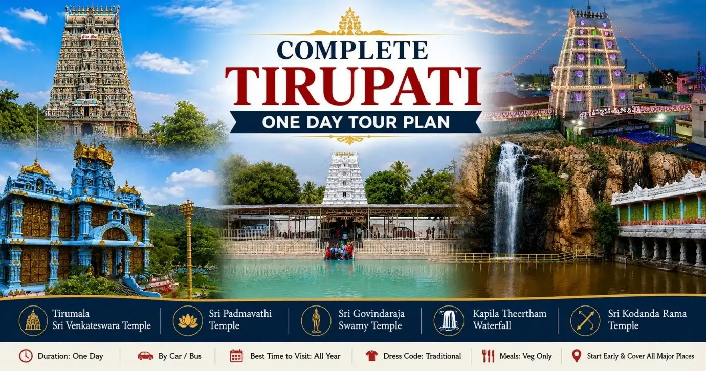 Tirupati one day tour plan covering famous temples and waterfalls