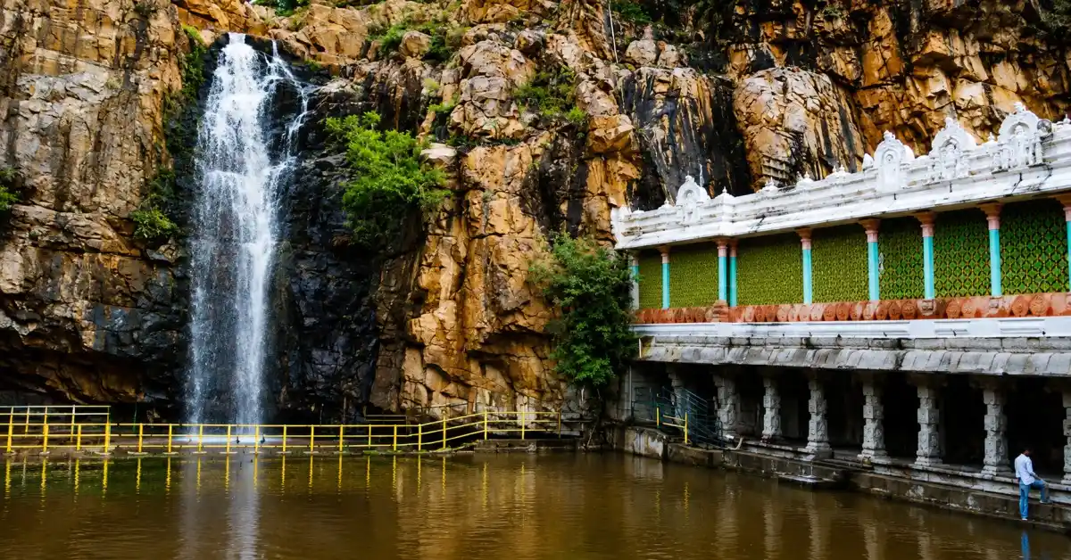 Waterfall beside a temple at Kapila Theertham in Tirupati