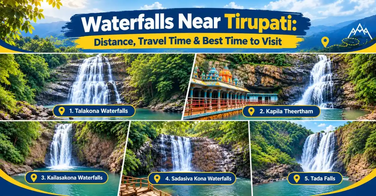 Scenic waterfalls near Tirupati surrounded by green forests